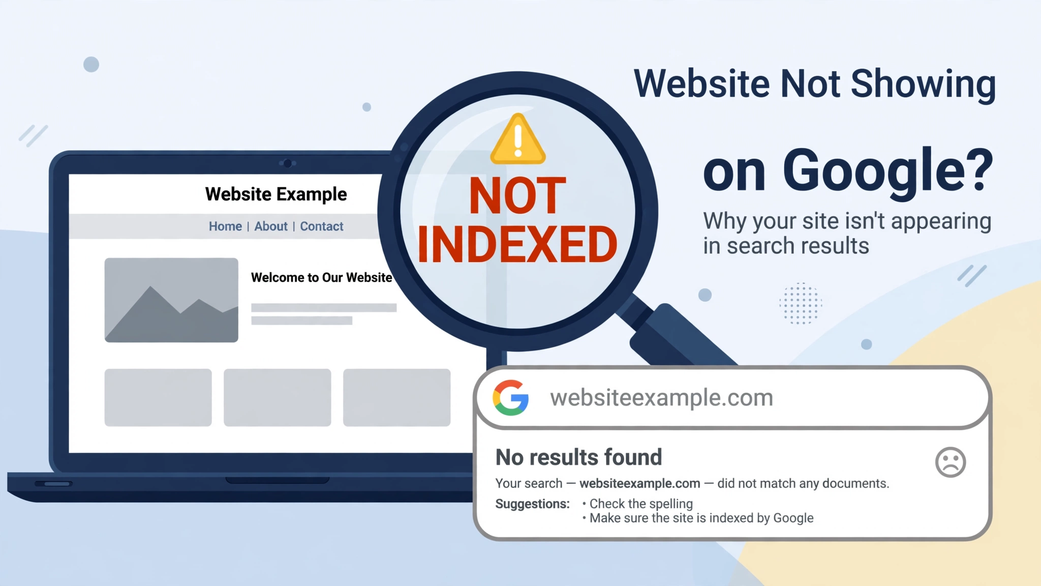 Search results page with a website not showing on Google